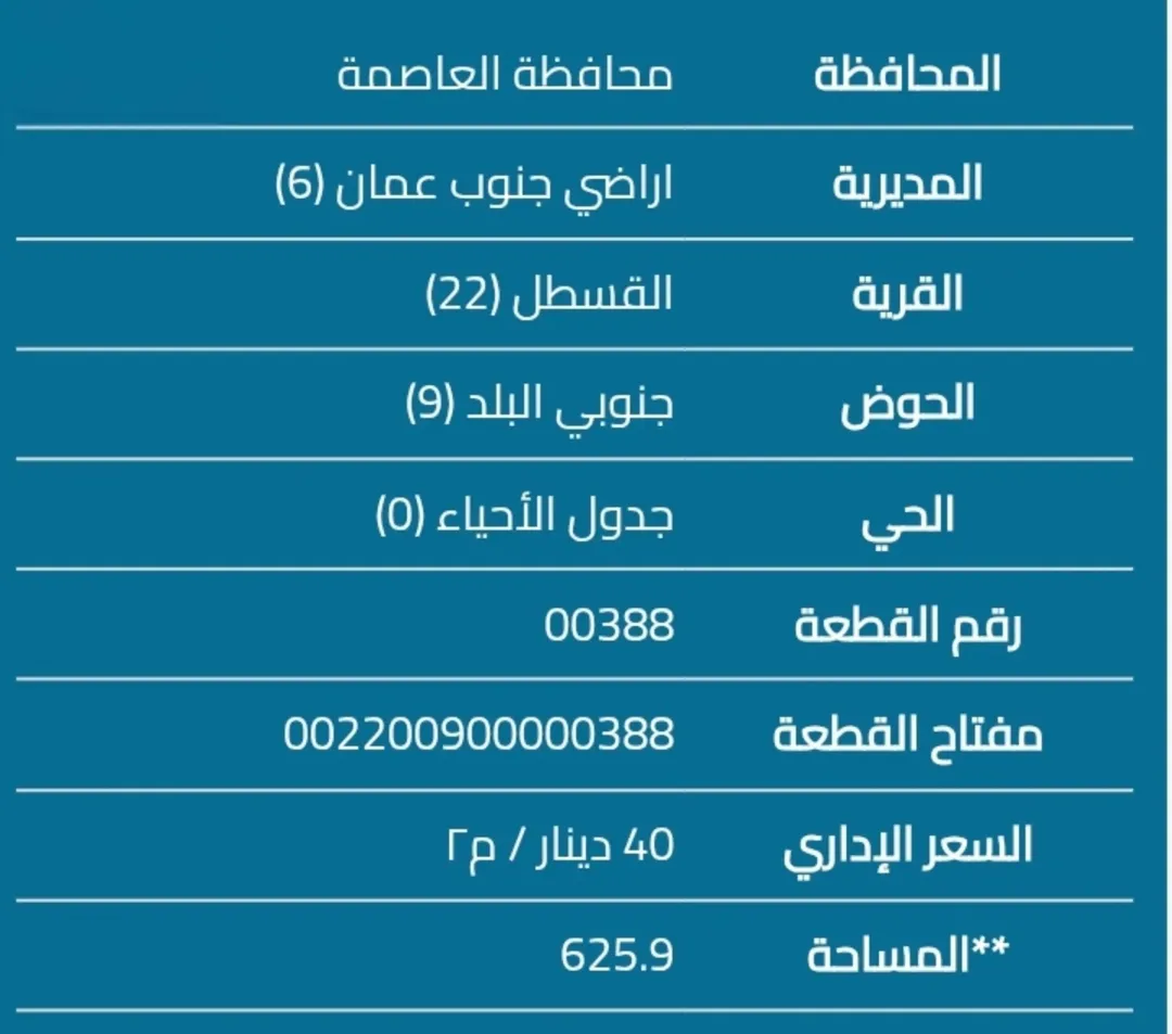 قطعة أرض مميزة في القسطل 625 مترًا مربعًا
