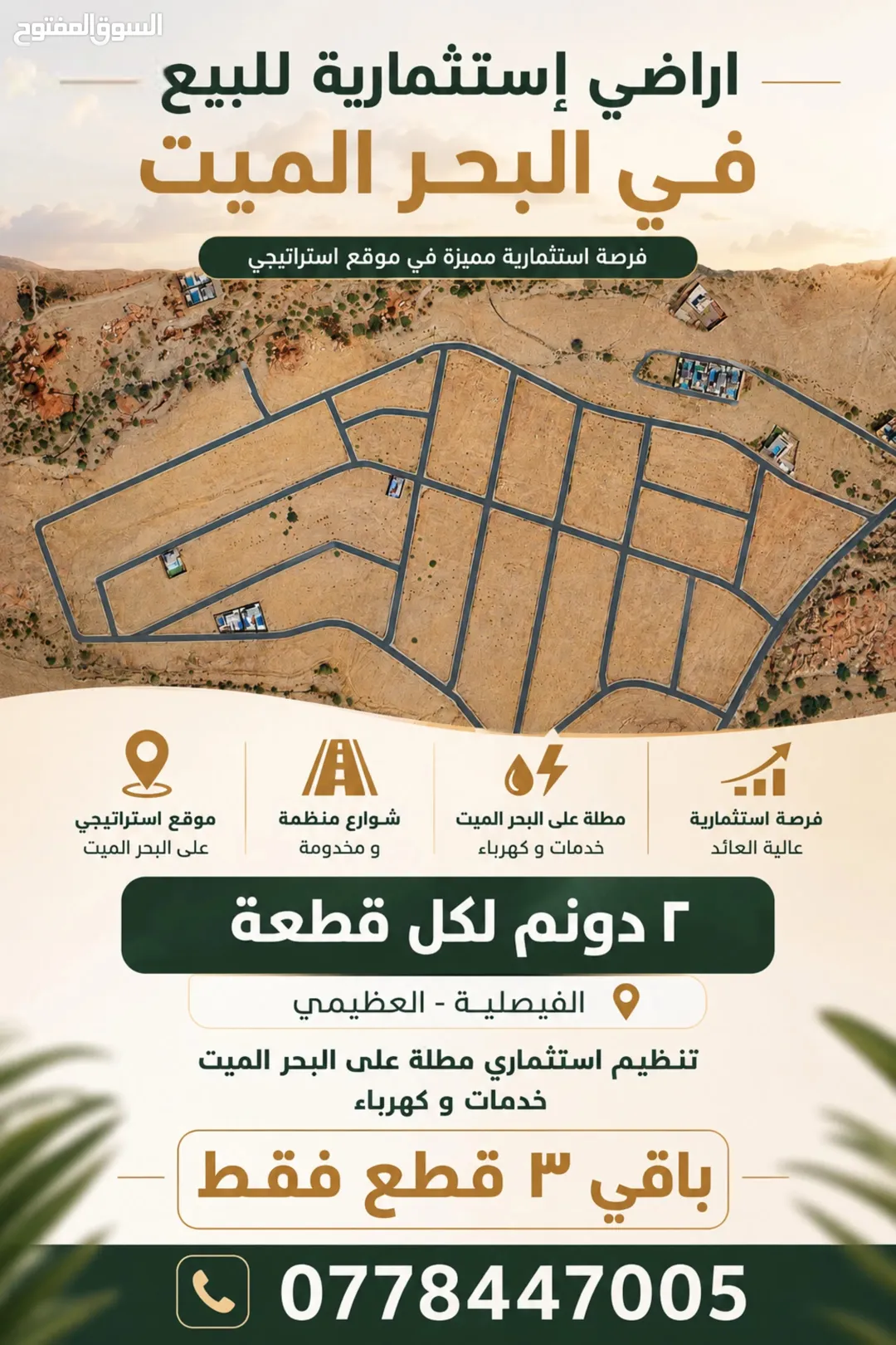 أراضي استثمارية للبيع في البحر الميت – الفيصلية