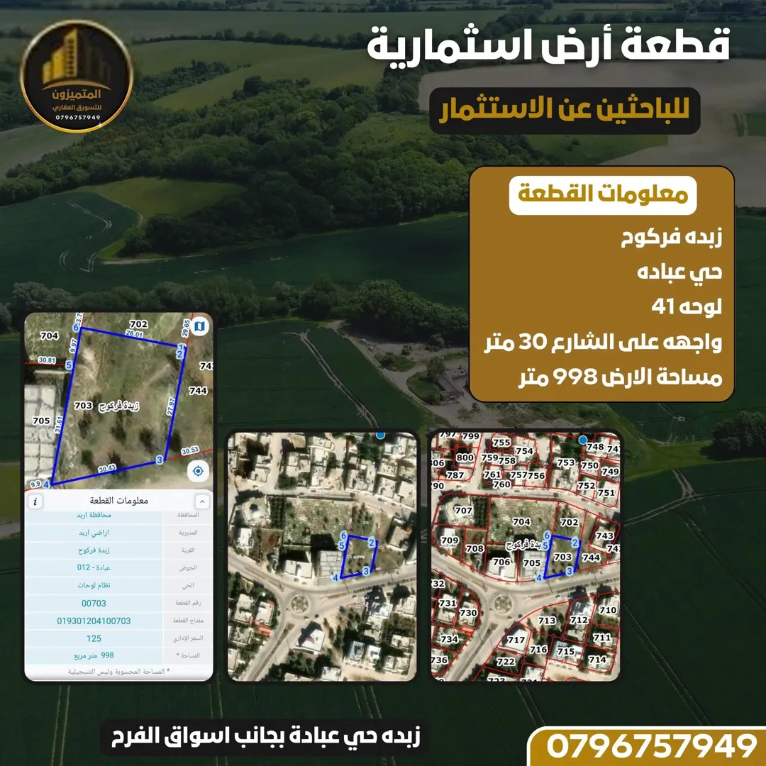 قطع أراضي زبده فركوح موقع متميز بجوار أسواق الفرح