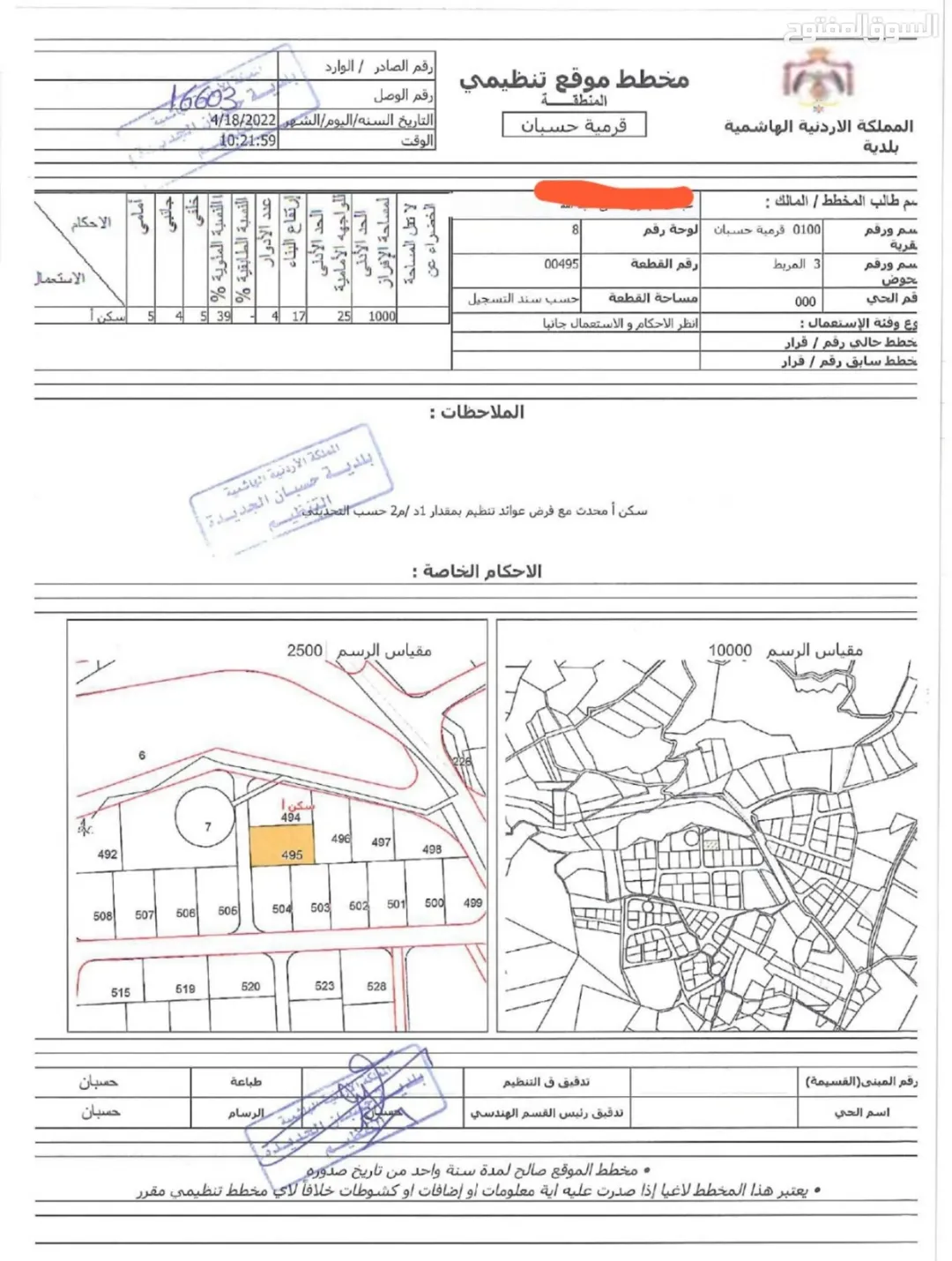 ارض سكن أ للبيع ذات اطلالة جميلة في ناعور طريق الجامعة الالمانية في منطقة جميلة ومرتفعة ومطلة