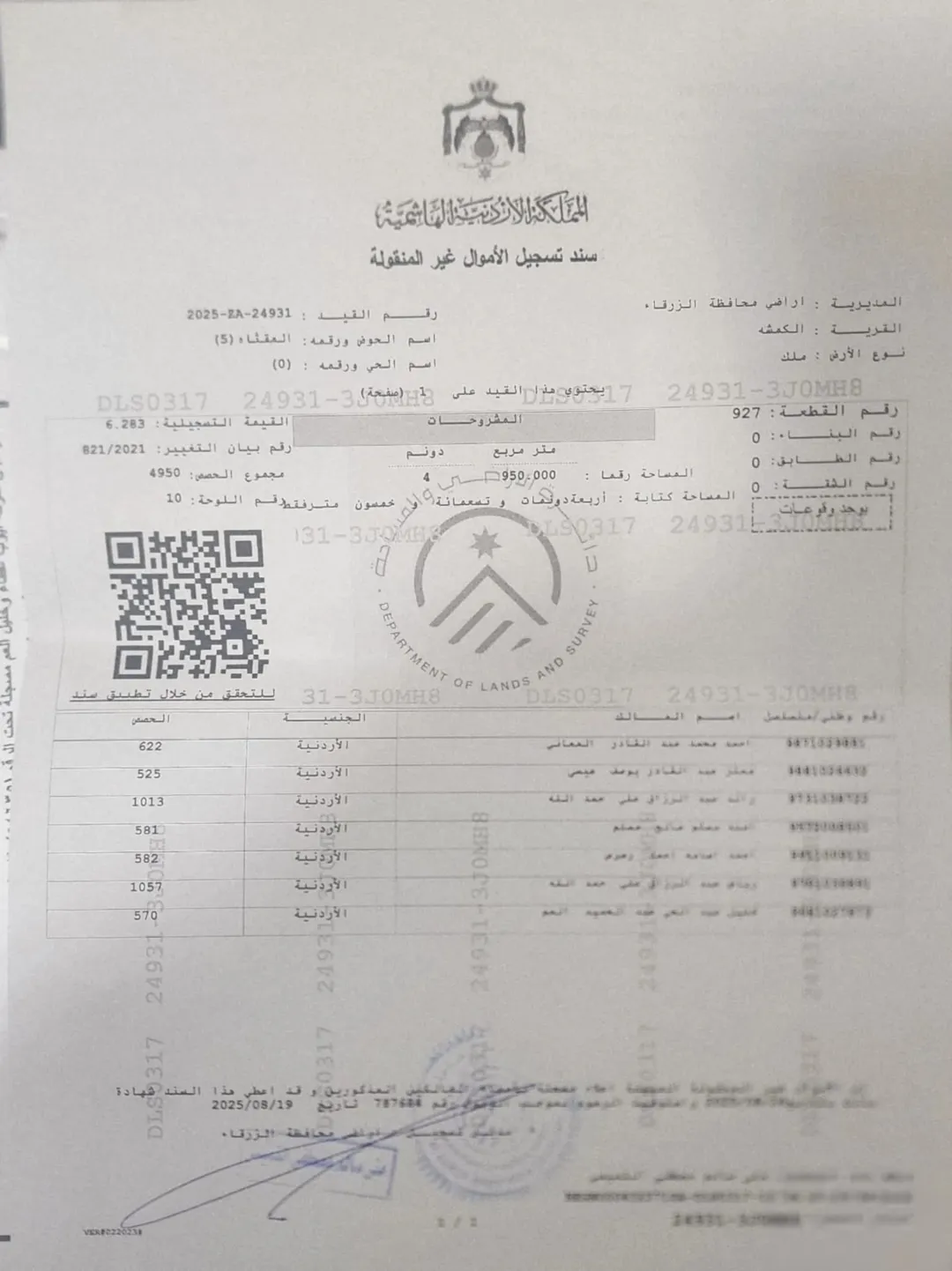 قطعة أرض سكنية للبيع في مشروع الكمشة بالزرقاء