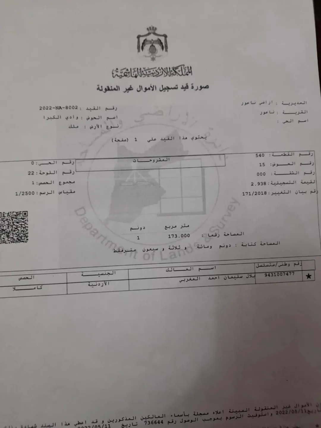 قطعة أرض مميزة للبيع في ناعور – وادي الكبير