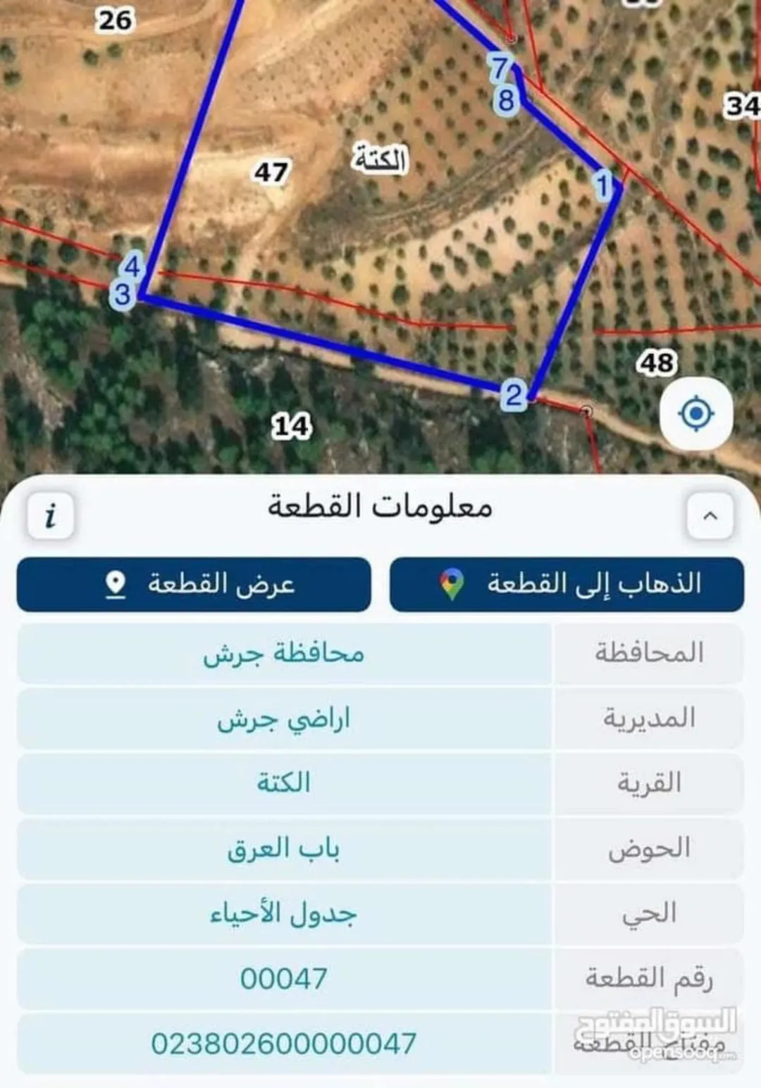 ارض للبيع في جرش الكتلة 13 دونم
