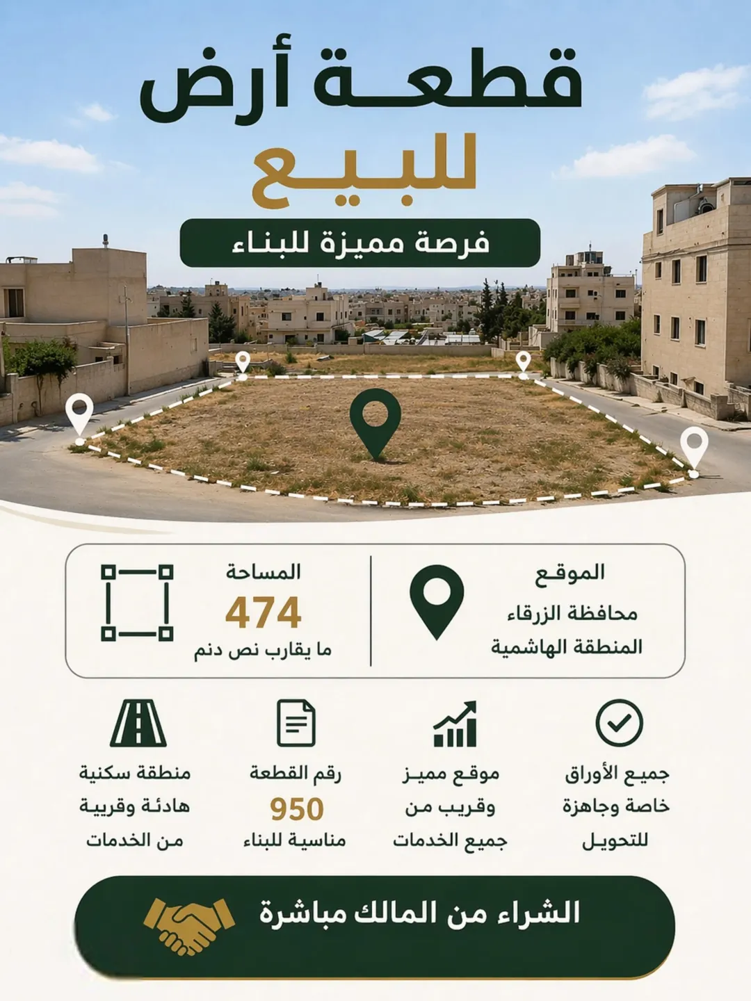 قطعة أرض مميزة في الهاشمية الزرقاء مساحة 474 دونم