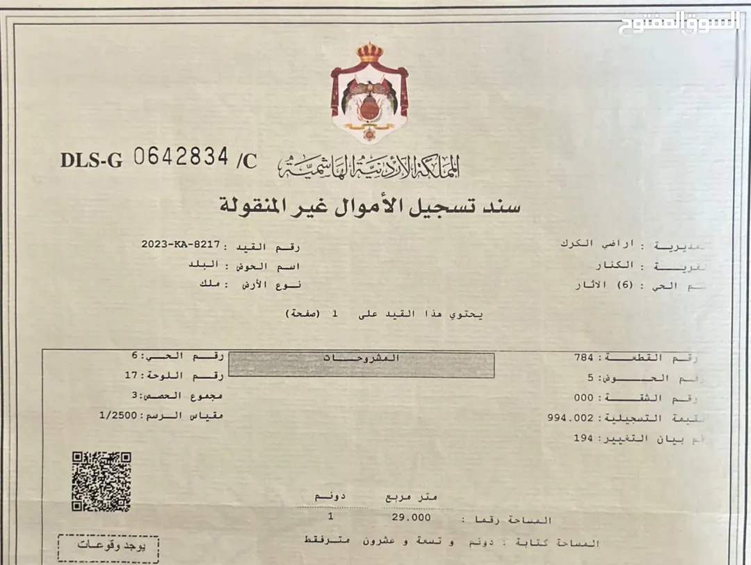 قطعة أرض للبيع في الكرك منشية أبو حمور