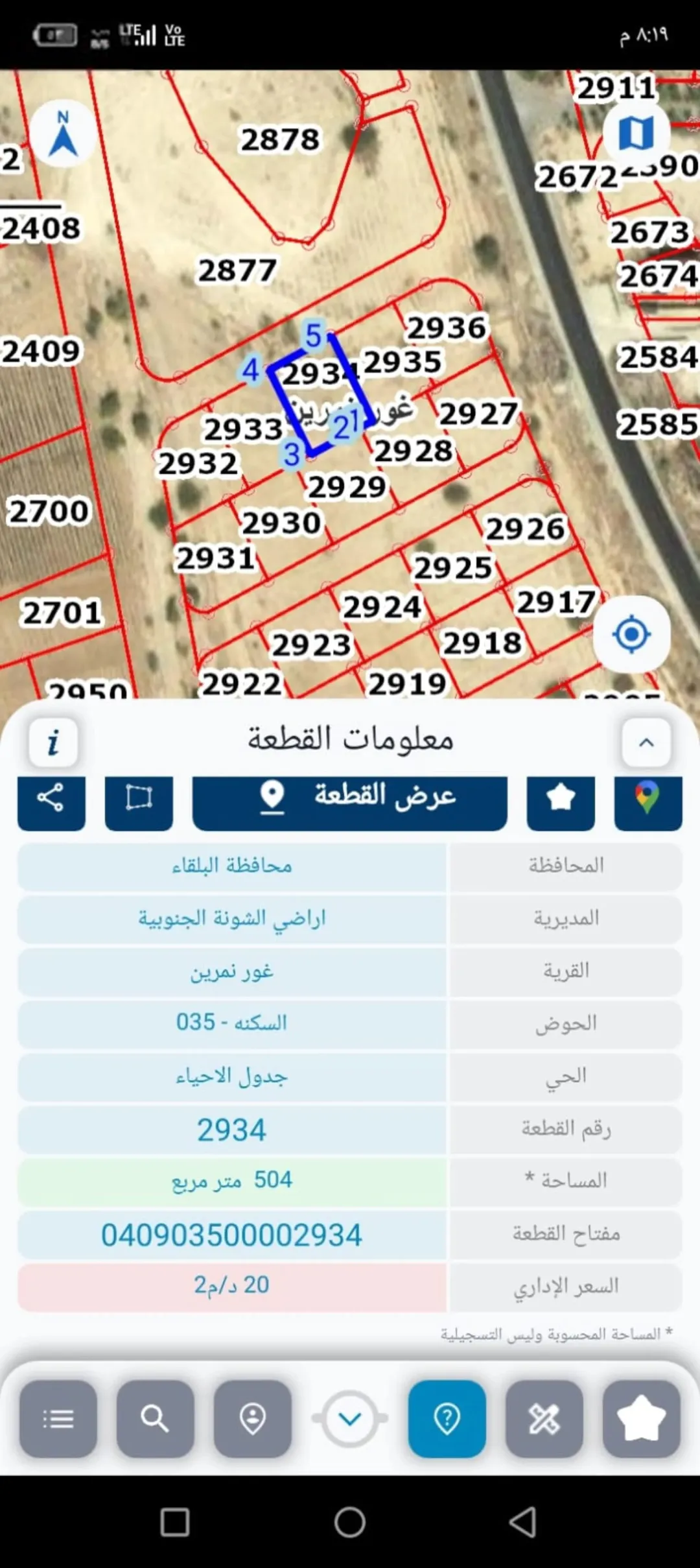 بيع أرض في الشونة الجنوبية منطقة السكنة