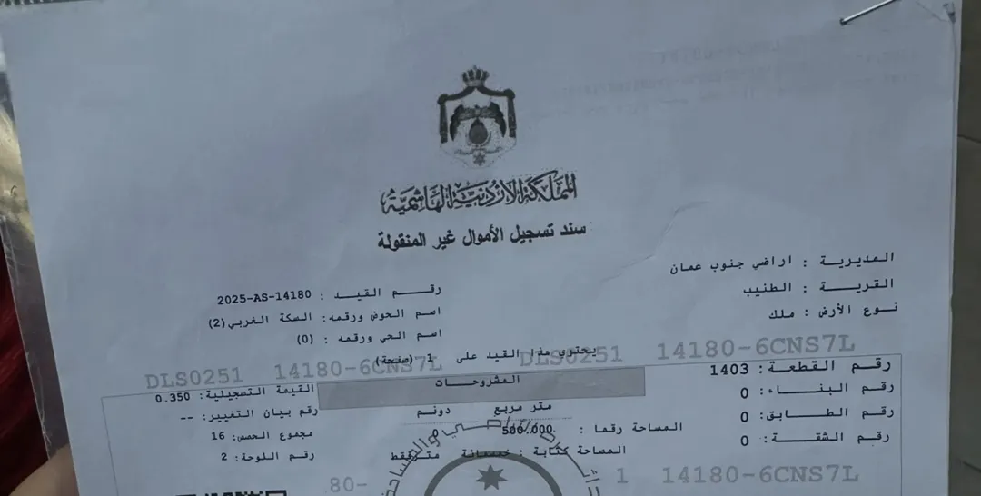 ارض في الطنيب 500 متر مباشرة مقابل جامعة الإسراء سعر حرق