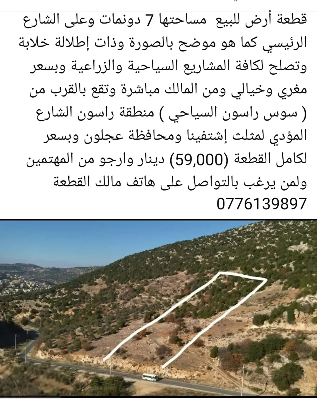 أرض للبيع في محافظة عجلون على الشارع الرئيسي