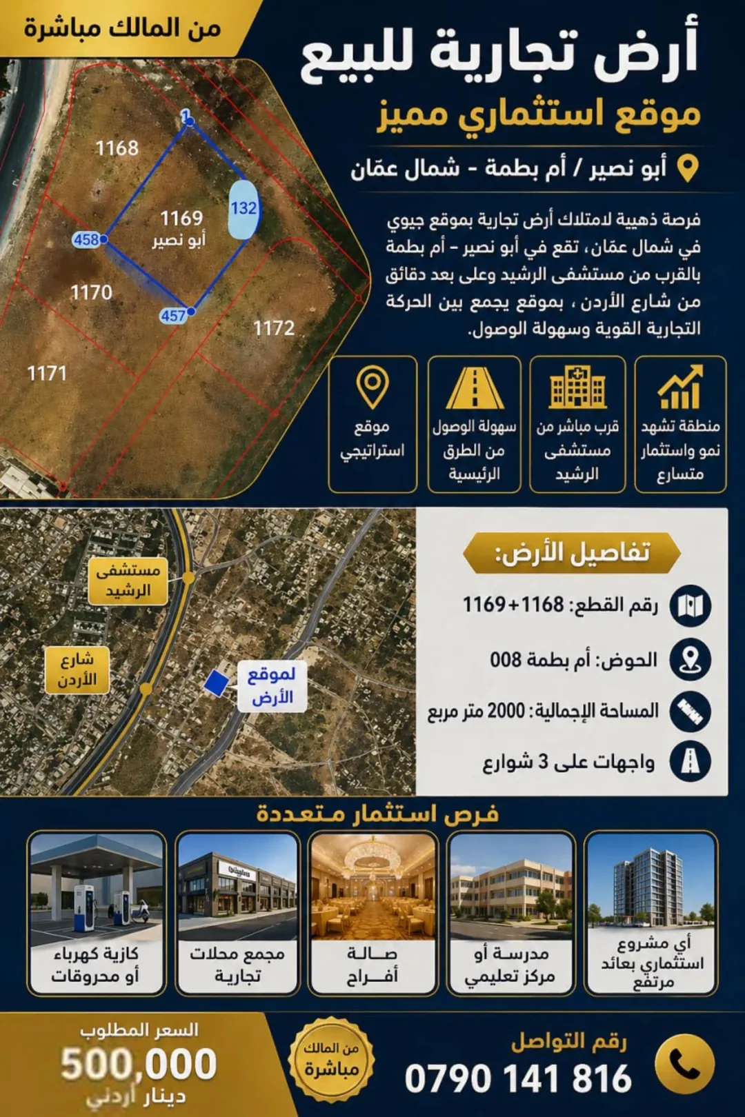 أرض تجارية للبيع – موقع استثماري مميز في أبو نصير / أم بطمة