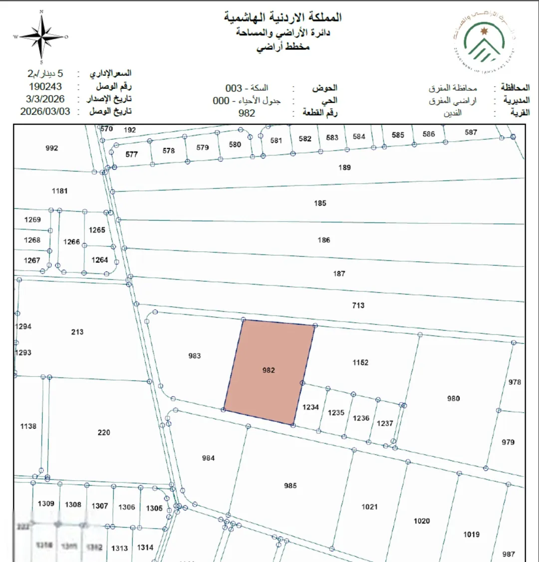 ارض للبيع في المفرق الفدين منطقة السكة
