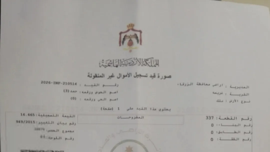 أرض زراعية للبيع في غريسا، الزرقاء بمساحة 3,500 متر مربع