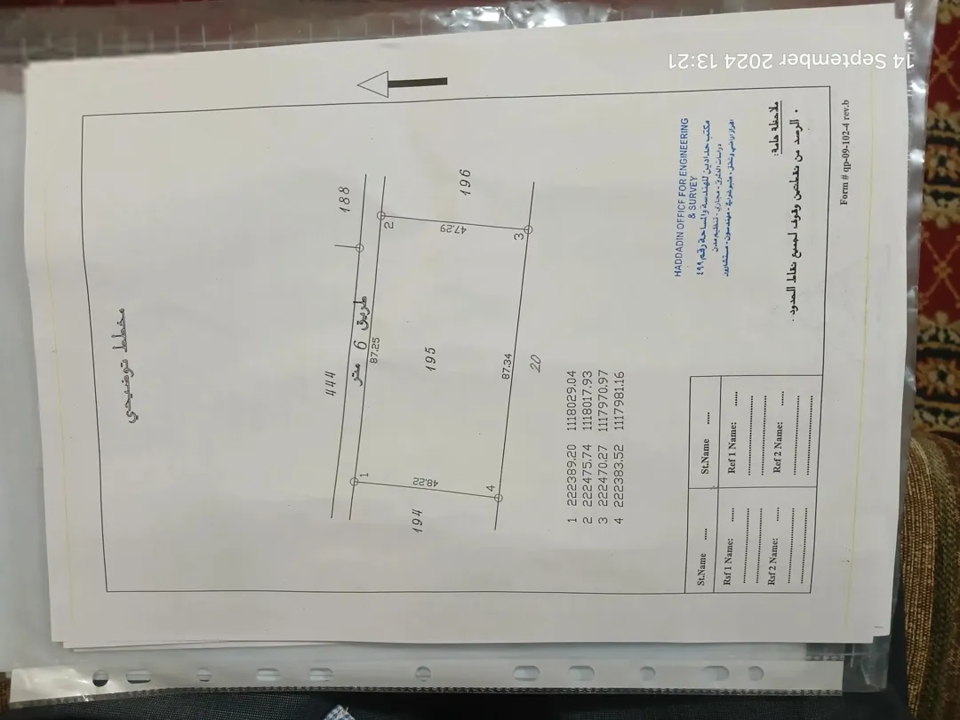 قطعة أرض زراعيه مساحة اربعة دونمات للبيع في مادبا طول الواجهه على الشارع المزفت 87m بسعر مغري