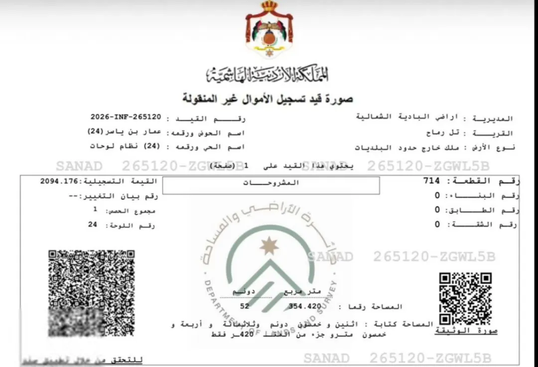 أرض زراعية للبيع في المفرق – قوشان مستقل