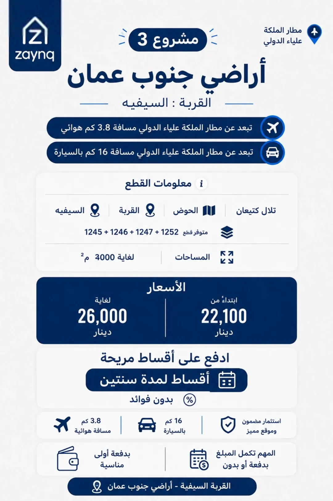 أرض زراعية استثمارية للبيع في جنوب عمان بالقرب من مطار الملكة علياء الدولي