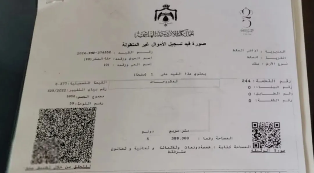 أرض مميزة للبيع في السلط 30 الف للدونم – 5 دونم واجهة ممتازة واصل جميع الخدمات