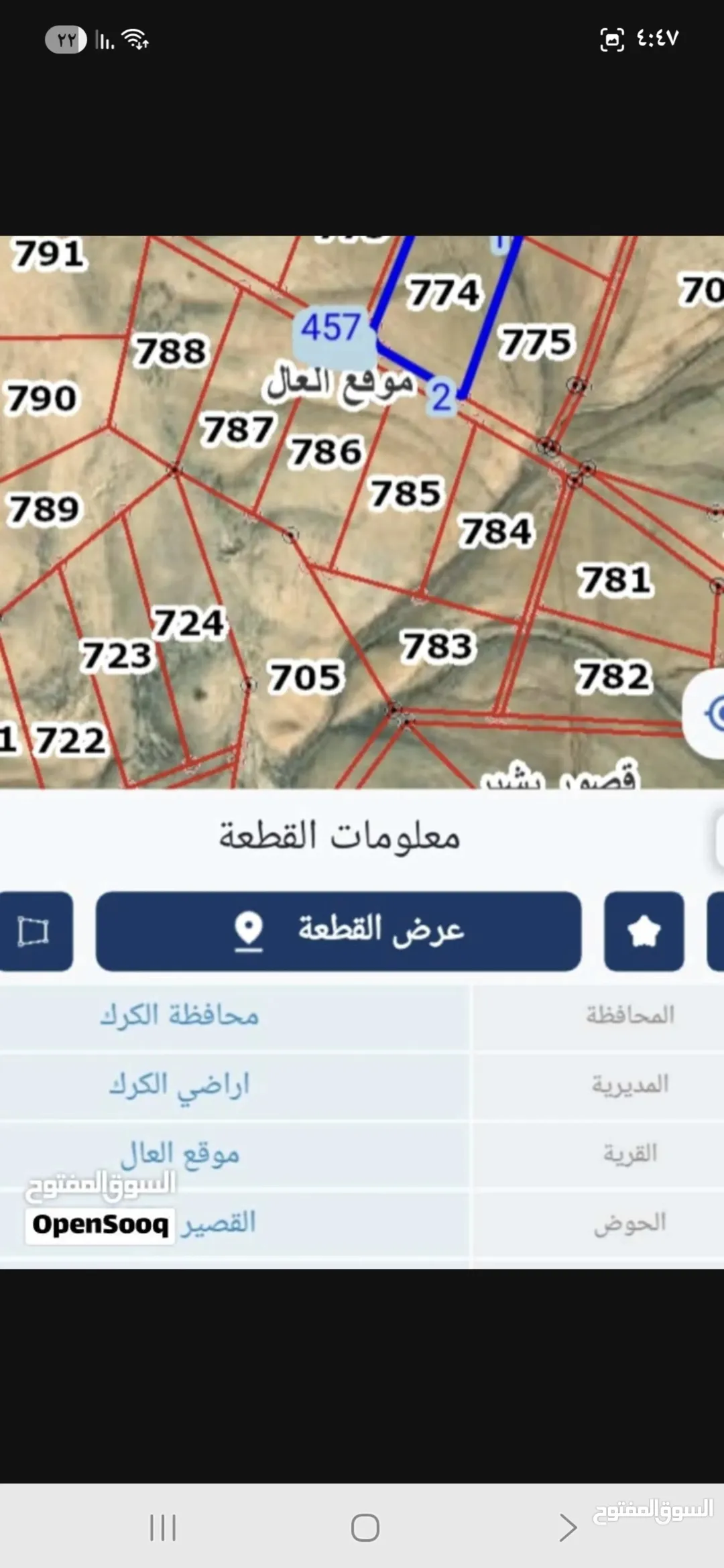 قطعة أرض زراعية مميزة في الكرك – موقع العال