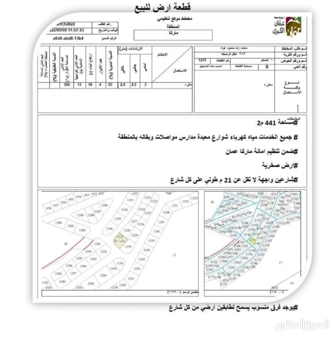 قطعة ارض للبيع عقارات اراضي ماركا قرية خالد