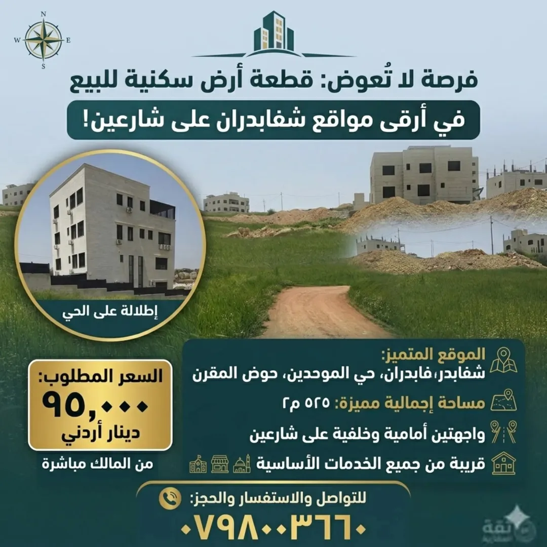 أرض سكنية مميزة للبيع في شفا بدران – حي الموحدين