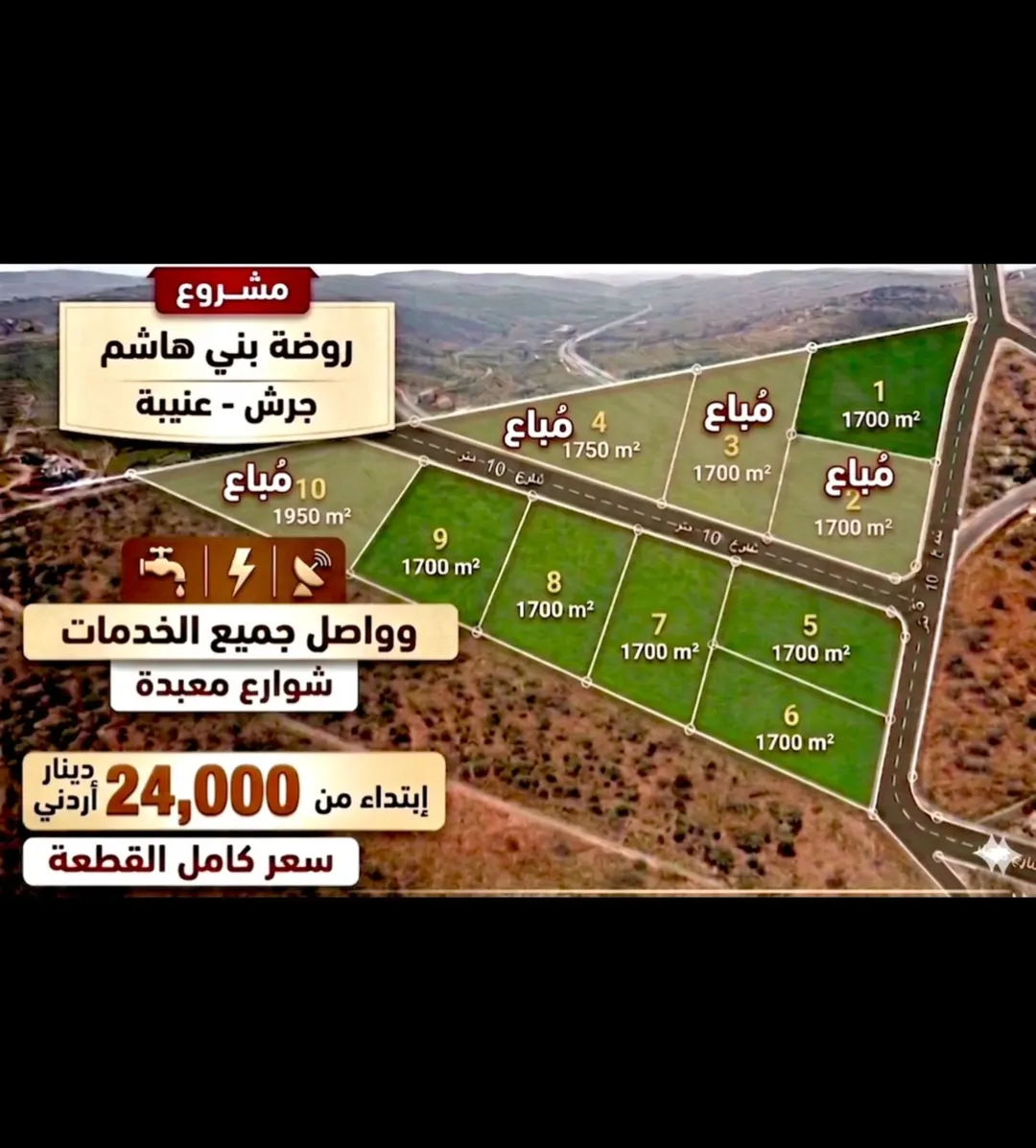 قطعة أرض زراعية مميزة للبيع في جرش – عنيبة بمساحة 1,700 متر مربع