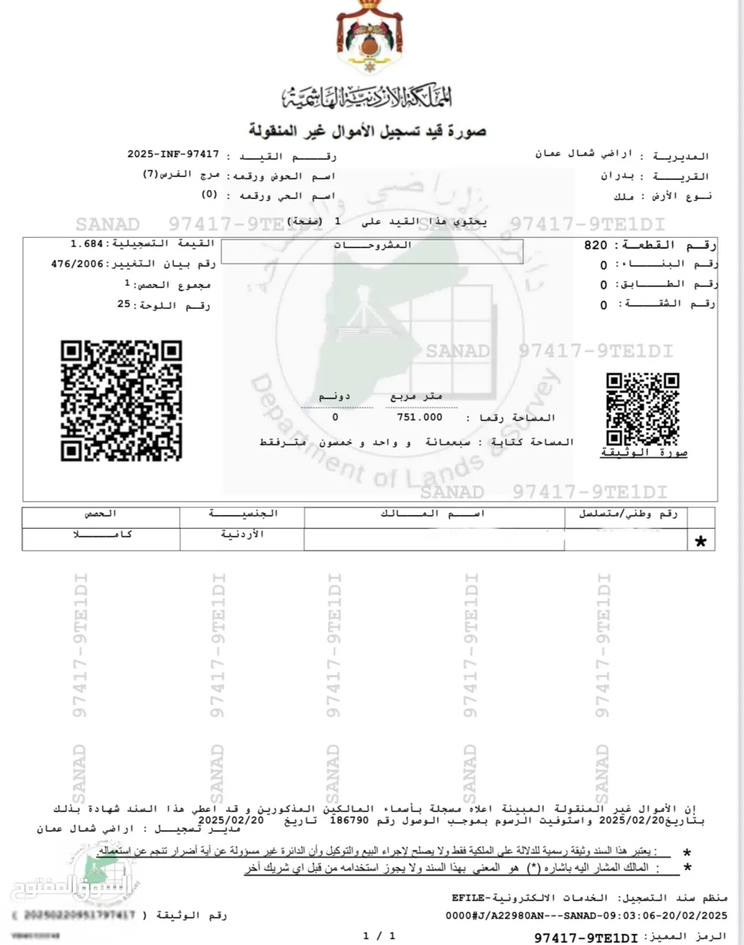 ارض للبيع في شفا بدران مرج الفرس بالقرب من قصر الجغبير