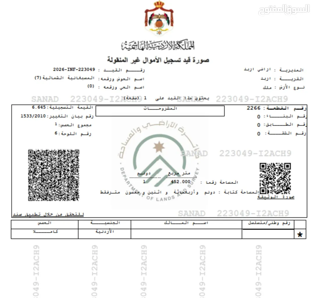قطعة أرض للبيع في الحي الشرقي – إربد