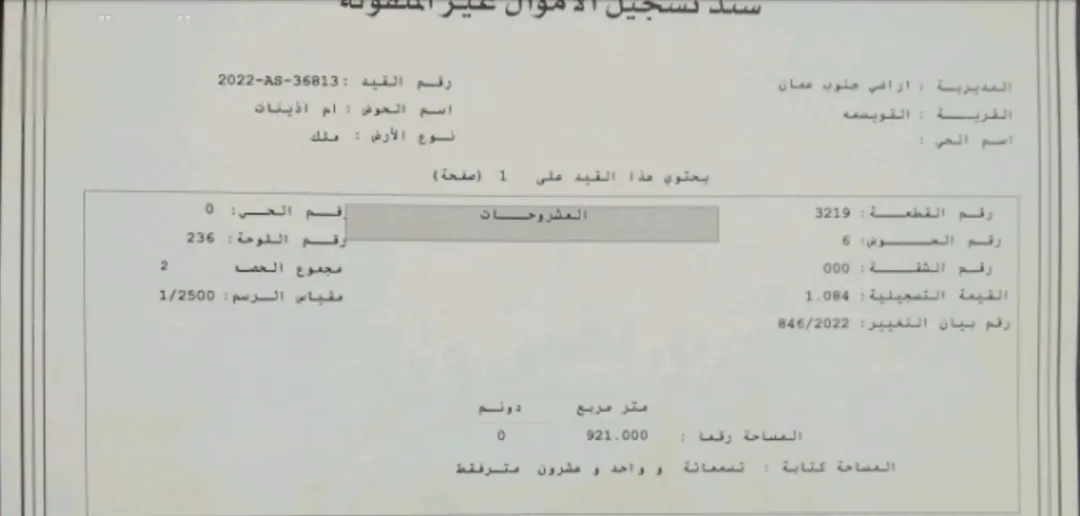 القويسمه – أم أذينات – 921 متر مربع سكن ب – على شارعين مباشره (الملك لله)
